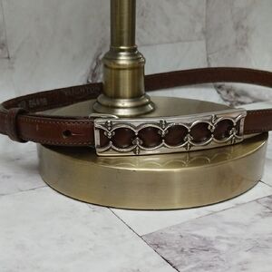 Brighton Brown Leather Belt with Silver Decorative Buckle Plate